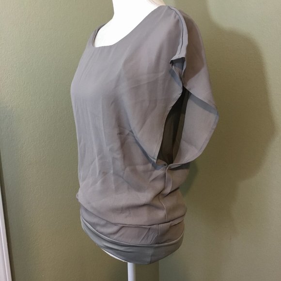 Zeagoo Double Layer Gray Flutter Sleeve Top, XL - Picture 5 of 8